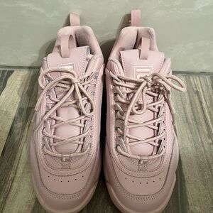 Pastel Pink Chunky Sneakers with Cushioned Sole and Lace-Up Design